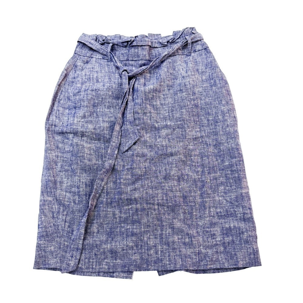 Ann Taylor Blue Ruched Waist Linen Skirt SZ4